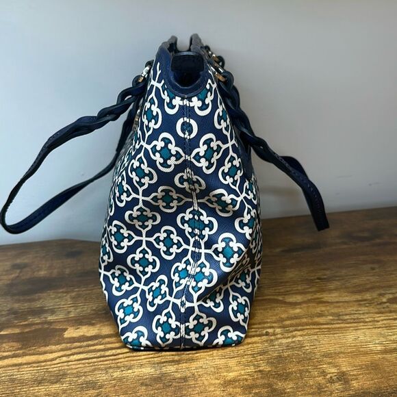 Brighton Renata Blue Medallion Tote Shoulder Bag Handbag Purse Coated Canvas - Picture 4 of 12